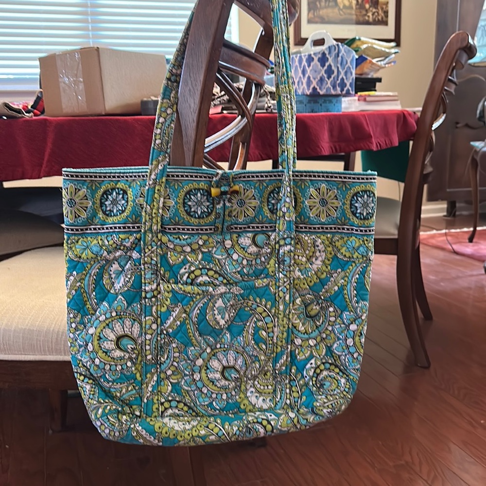 Vera Bradley Tote in EUC- Turquoise, White, Brown and Lime Green
